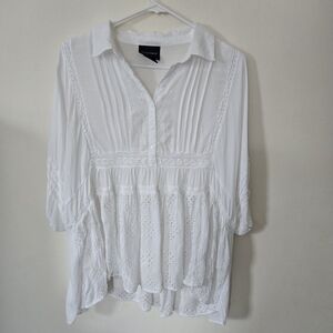 Liv Los Angelos White Boho Flowy Feminine Blouse Size Medium Puff Sleeve